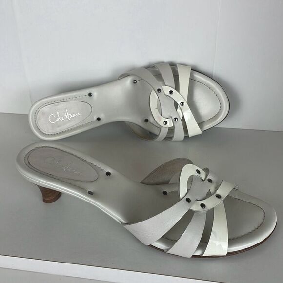 Cole Haan White Leather and Patent Mule Sandals - Picture 1 of 9